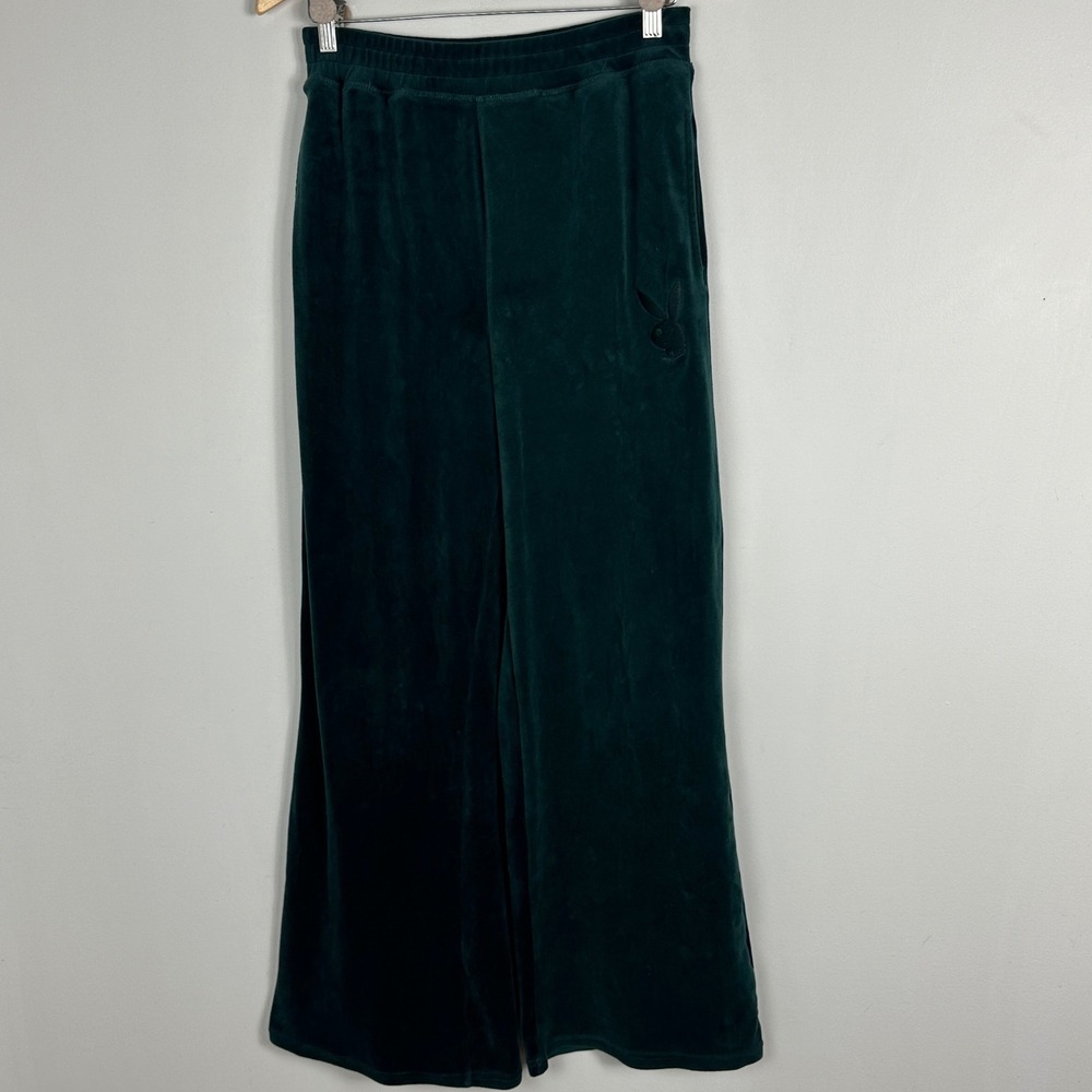 Playboy Green Velvet Velour Burnout Wide Leg Pants Womens Size Medium Sweatpants